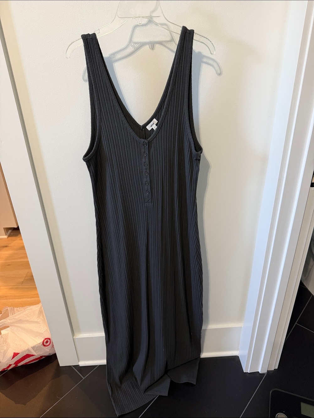 aerie Ribbed Henley Tank Dress - Charcoal